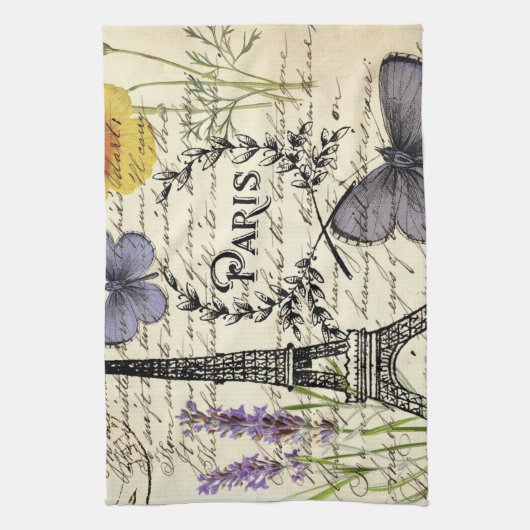rustige franse vlinderparijs eiffeltoren theedoek (Verticaal)
