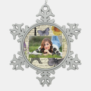 rustige franse vlinderparijs eiffeltoren tin sneeuwvlok ornament