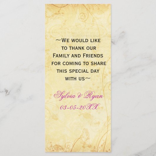 rustige fuchsia floral bruiloft menukaarten menu (Achterkant)