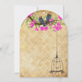 Rustige  Fuchsia Love Bird Wedding Kaart (Achterkant)