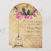 Rustige  Fuchsia Love Bird Wedding Kaart (Voorkant / Achterkant)