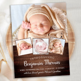 Rustige geboorteaankondiging voor nieuwe baby met briefkaart