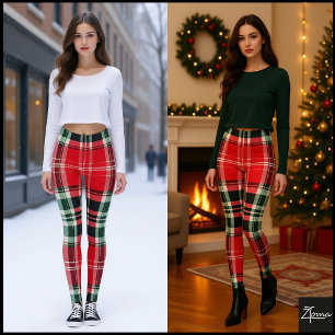 Rustige Gedempte Rode Salie Tartan Plaid Leggings