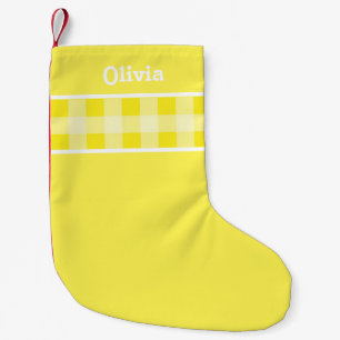 Rustige gele Gingham-vlechtpatroon, aangepaste naa Kleine Kerstsok