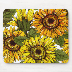 Rustige  Gele Oranje Zonnebloemen Muismat