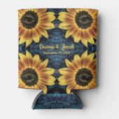 Rustige Gele Zonnebloem Weddenim Blue Jeans Blikjeskoeler (Voorkant)