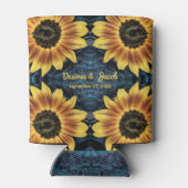 Rustige Gele Zonnebloem Weddenim Blue Jeans Blikjeskoeler (Achterkant)