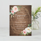 Rustige Geometric Blush Floral Engagement Party Kaart (Staand voorkant)