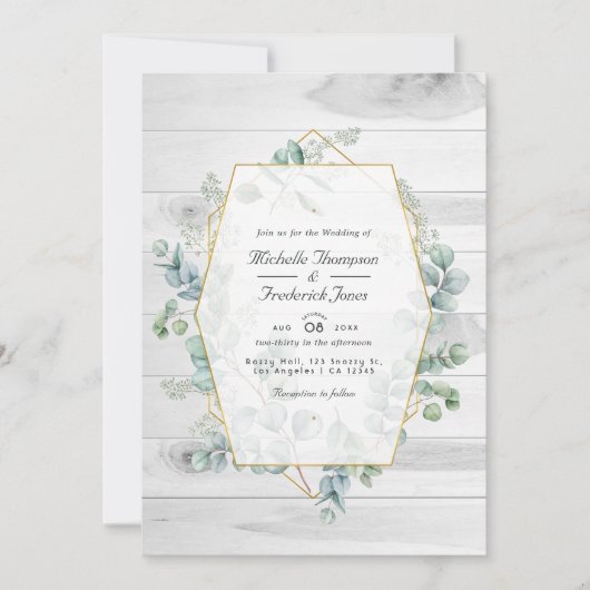 Rustige Geometrische Eucalyptus QR Code Garden Wed Kaart (Voorkant)