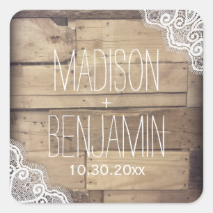 Rustige, gepersonaliseerde houten weddenschappen vierkante sticker