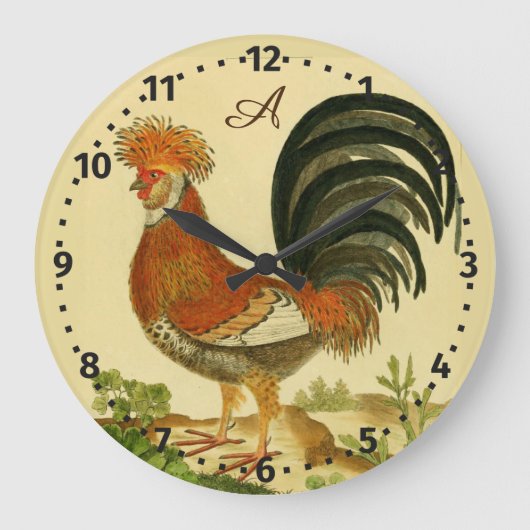 Rustige, gepersonaliseerde kleurrijke Rooster-kipp Grote Klok (Voorkant)