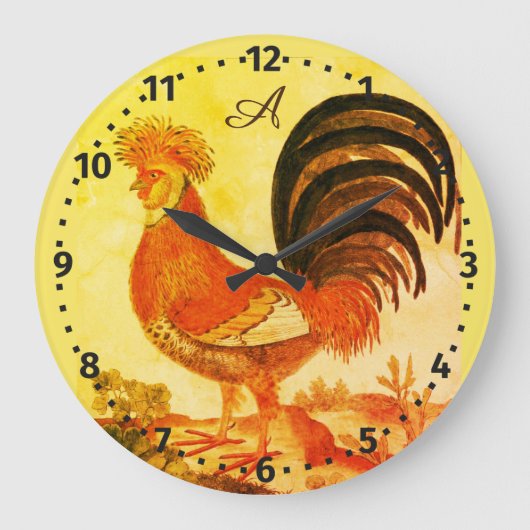 Rustige, gepersonaliseerde kleurrijke Rooster-kipp Grote Klok (Voorkant)