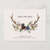 Rustige geweiers script navy burgundy floral bruil aankondigingskaart (Voorkant)