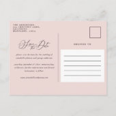 Rustige geweiers script navy burgundy floral bruil aankondigingskaart (Achterkant)