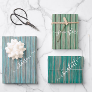 Rustige Ggreen Blue Wood Cadeaucode Inpakpapier Vel