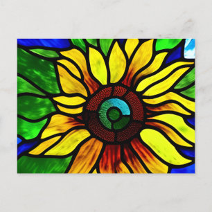 Rustige Glas in lood Kijk uit Land Sunflower Briefkaart