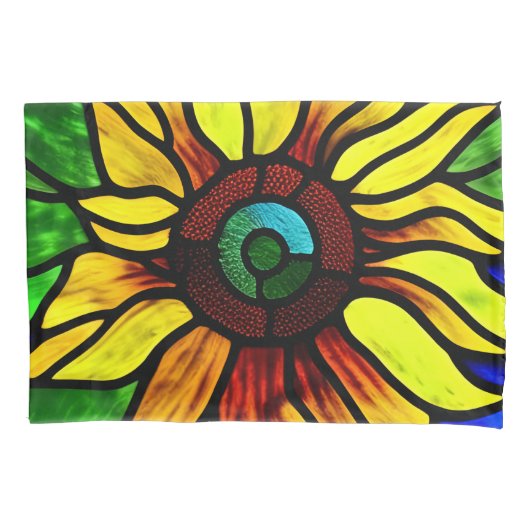 Rustige Glas in lood Kijk uit Land Sunflower Kussensloop (Voorkant)