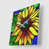 Rustige Glas in lood Kijk uit Land Sunflower Vierkante Klok (Hoek)