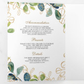 Rustige Gold Eucalyptus met QR-code bruiloft Drieluik Uitnodiging (Binnenzijde eerst)