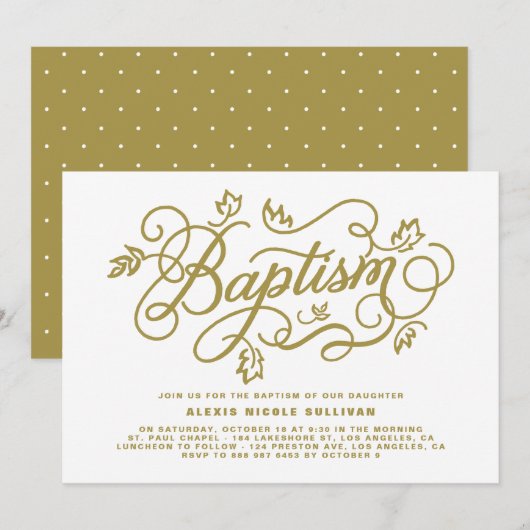 Rustige Gold Foliage Lettering Baptisme Kaart (Voorkant / Achterkant)