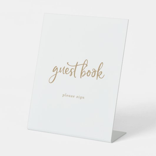 Rustige Gold Script Guest Book Sign Reclamebord Met Voetstuk (Voorkant)