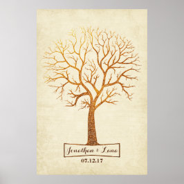 Rustige goudboom Thumbprint Wedding Guestbook Poster