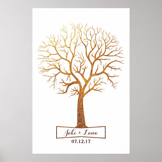 Rustige goudboom Thumbprint Wedding Guestbook Poster (Voorkant)