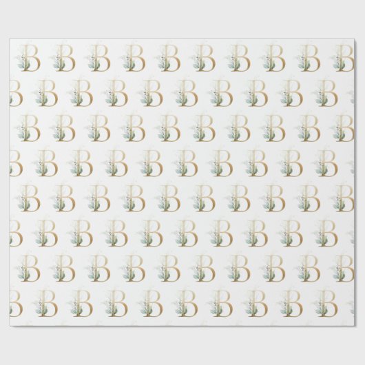 Rustige gouden B-monogram groene loof eucalyptus Cadeaupapier (Vlak)