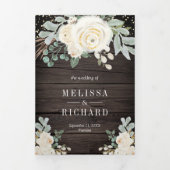 Rustige gouden Ivory Floral in één houtwacht Drieluik Uitnodiging (Cover)