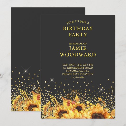 Rustige goudzondbloemen - uitnodiging op zaterdag (Voorkant / Achterkant)