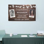 Rustige Graduation Party Modern Wood String Lights Spandoek (Beurs)