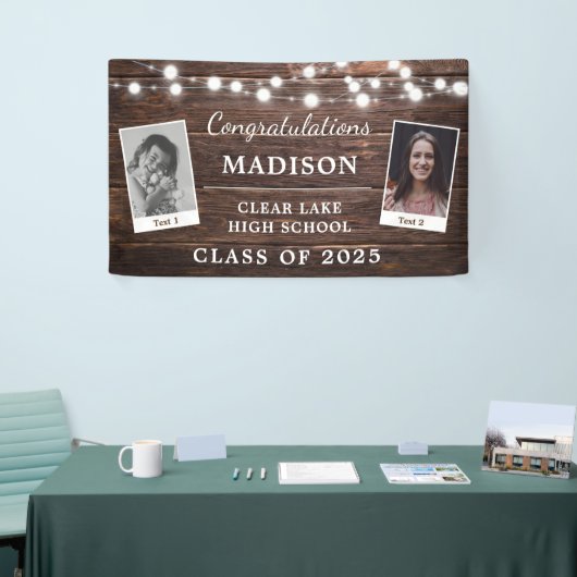 Rustige Graduation Party Modern Wood String Lights Spandoek (Beurs)