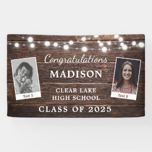 Rustige Graduation Party Modern Wood String Lights Spandoek