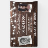Rustige Graduation Party Modern Wood String Lights Spandoek (Verticaal)