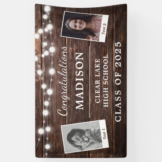 Rustige Graduation Party Modern Wood String Lights Spandoek (Verticaal)