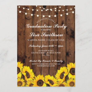 Rustige Graduation Party Sunflower Wood invite Kaart