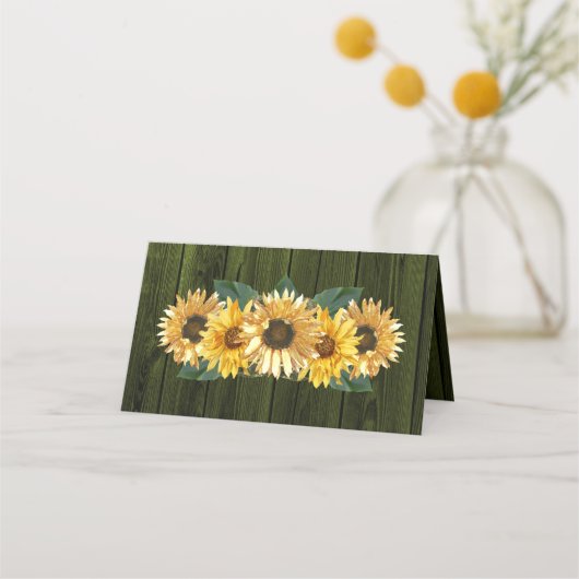 Rustige Green Sunflower Reception Place Card (Achterkant)