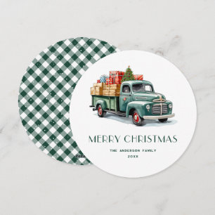 Rustige Green Truck Gingham Pset-kerstkaarten Feestdagenkaart