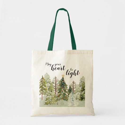Rustige Green Waterverf Forest Kerstmis Canvas tas (Voorkant)