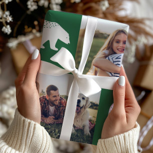 Rustige Green Winter Beren Foto van Collage Kerstm Cadeaupapier