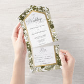 Rustige Greenery Botanical Gold Lijst Dinner All In One Uitnodiging (Afscheurbaar)
