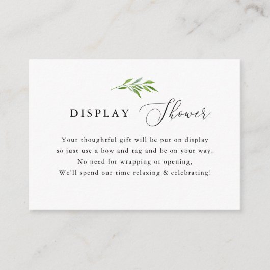 Rustige Greenery Elegant Display Shower Informatiekaartje (Voorkant)