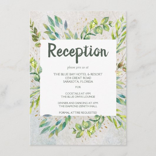 Rustige Greenery Eucalyptus Wedding Reception Informatiekaartje (Voorkant)