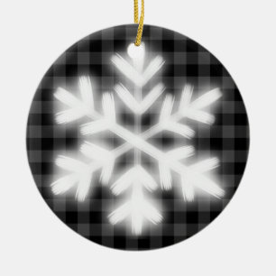 Rustige grijze zwarte ruitpatroon vorstige sneeuwv keramisch ornament