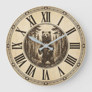 Rustige Grizzlybeer Wandklok | Houtstijl Grote Klok