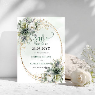 Rustige groen en goud Save The Date kaart