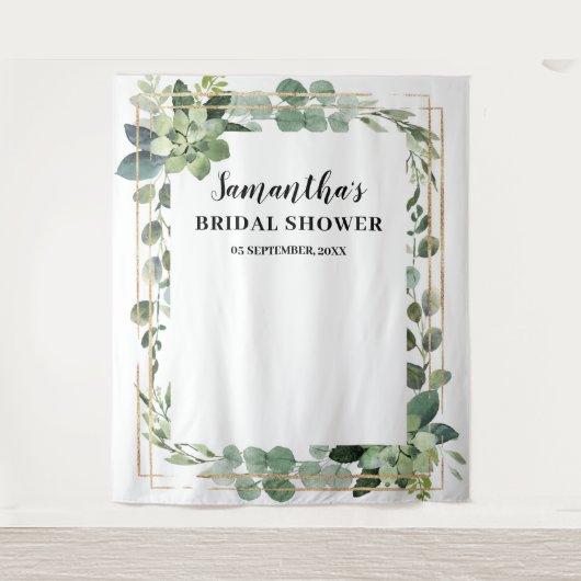 Rustige groene bladsucculenten bloemengoud wandkleed (Voorkant)