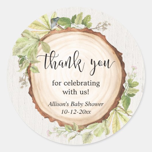 Rustige groene bos baby shower ronde sticker (Voorkant)