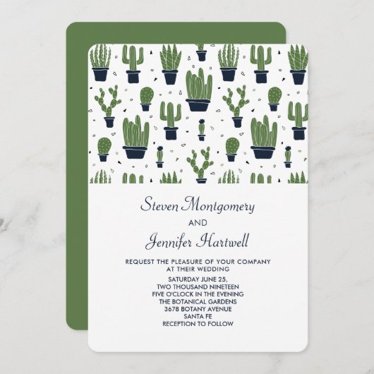 Rustige groene cactus in bloempotten patroon bruil kaart (Voorkant / Achterkant)
