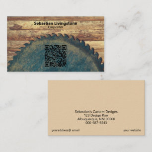 Rustige groene cirkelzagen Carpentry QR Code Front Visitekaartje